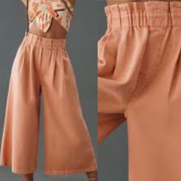 Pilcro and the Letterpress Pants - Pilcro Anthropologie Peach Culotte Wide Leg Cropped Paperbag Jeans Medium Rust